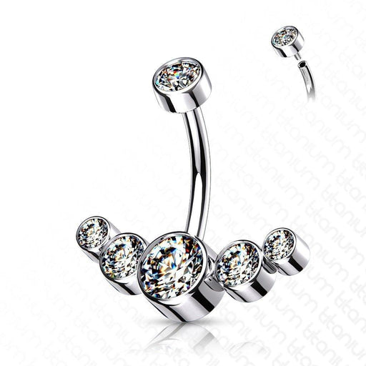 Titanium 5 Gem Belly Bar 14G