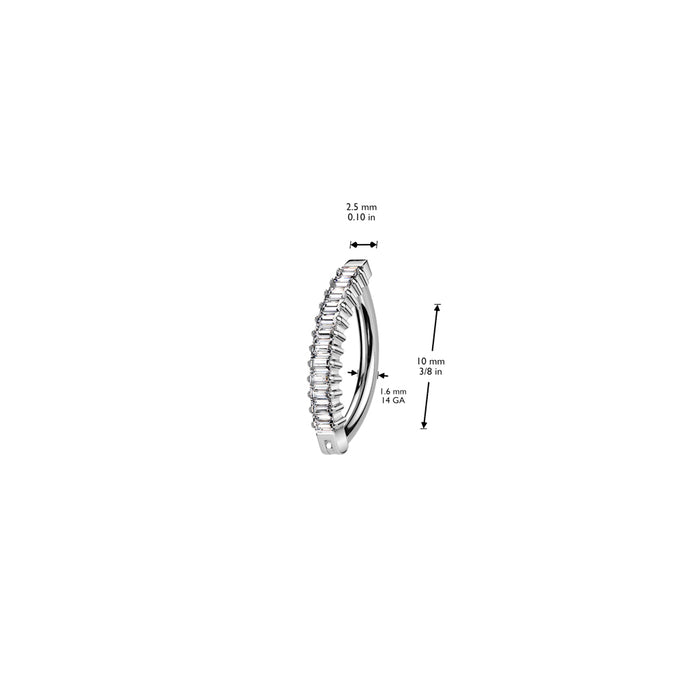 Titanium Baguette Paved Hinged Belly Bar 14G