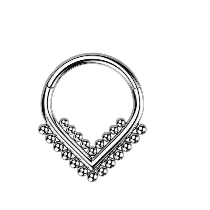 Titanium Beaded Chevron Hinged Ring 16G