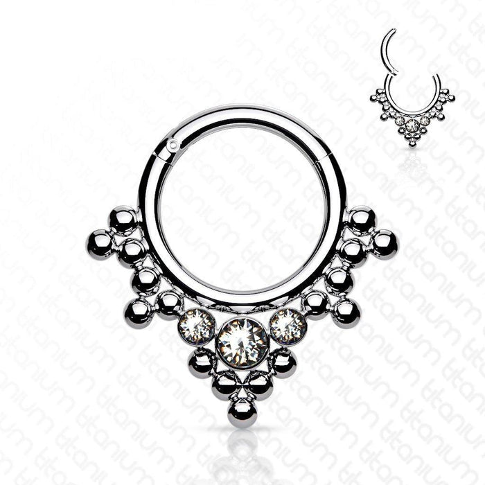 Titanium Beaded Gem Hinged Ring 16G 8mm