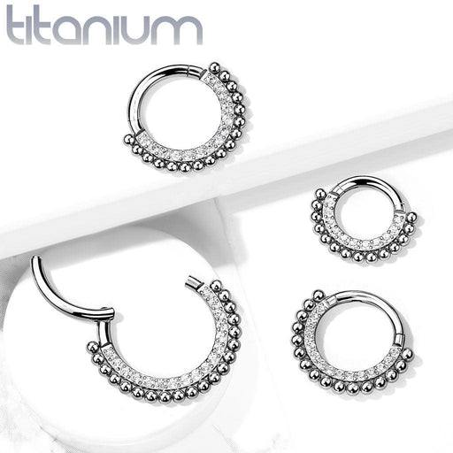 Titanium Beaded and Paved Hinged Ring 16G