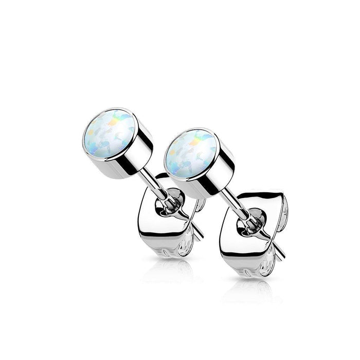 Titanium Bezel Opal Stud Earrings Pair