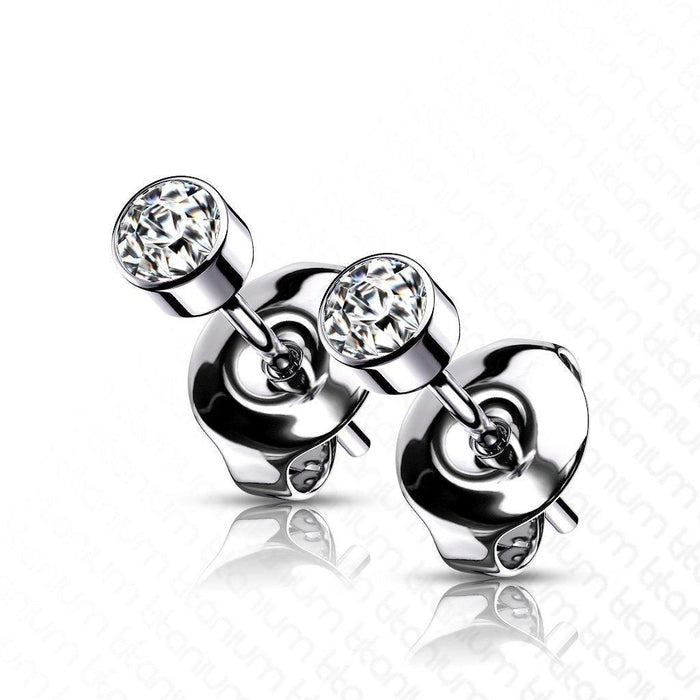 Titanium Bezel Stud Earrings Pair