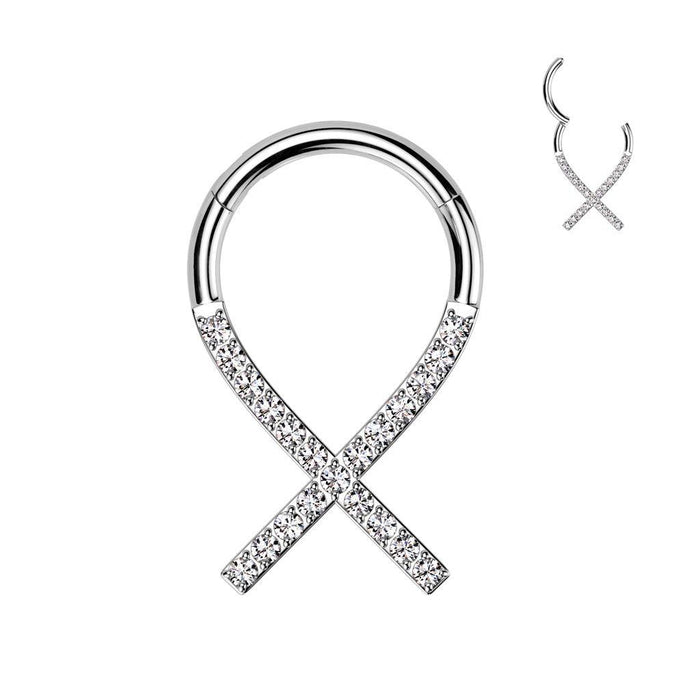 Titanium Cross Paved Hinged Ring