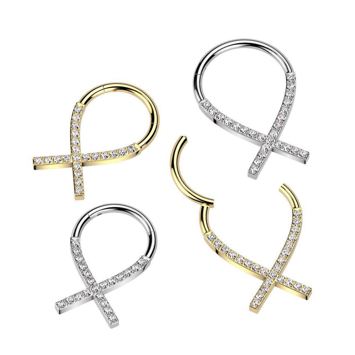 Titanium Cross Paved Hinged Ring