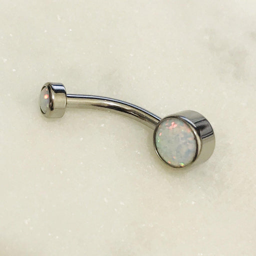 Titanium Double Opal Belly Bar 14G