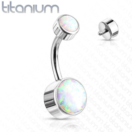 Titanium Double Opal Belly Bar 14G