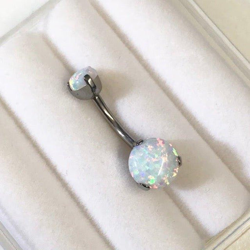 Titanium Double Opal Prong Belly Bar 14G