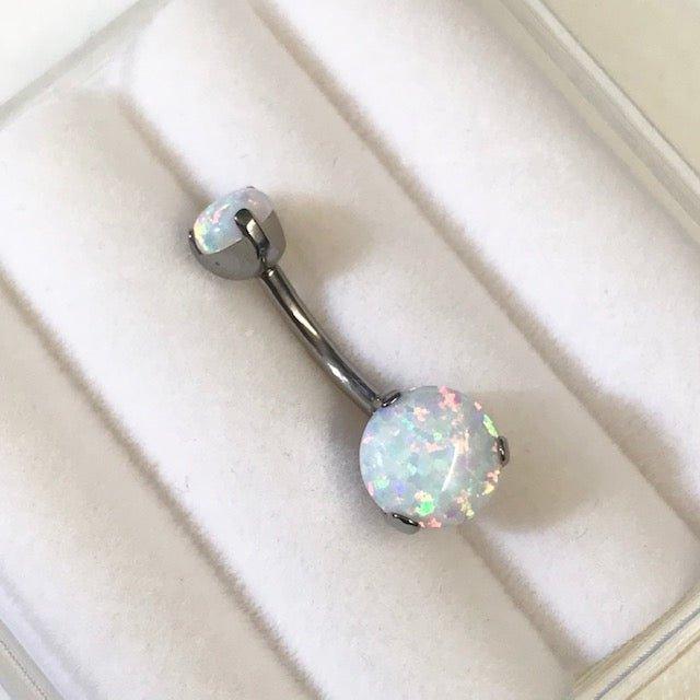 Titanium Double Opal Prong Belly Bar 14G