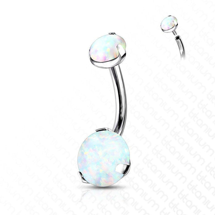 Titanium Double Opal Prong Belly Bar 14G