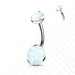 Titanium Double Opal Prong Belly Bar 14G