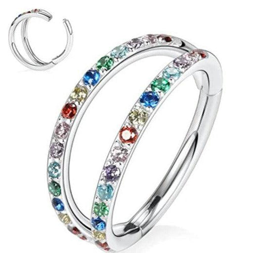 Titanium Double Paved Pride Hinged Ring 16G