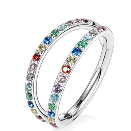 Titanium Double Paved Pride Hinged Ring 16G