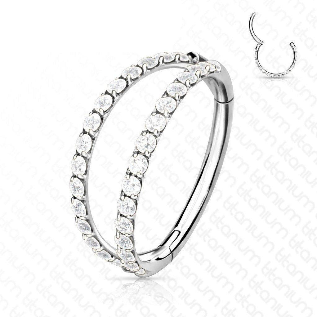 Titanium Double Side Paved Hinged Ring 16G — Totally Pierced