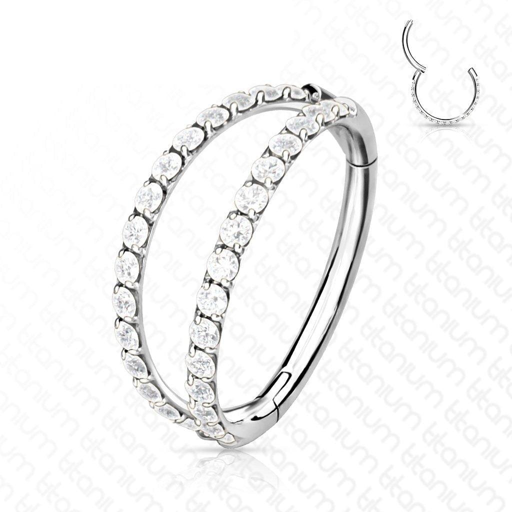 Titanium Double Side Paved Hinged Ring 16G — Totally Pierced