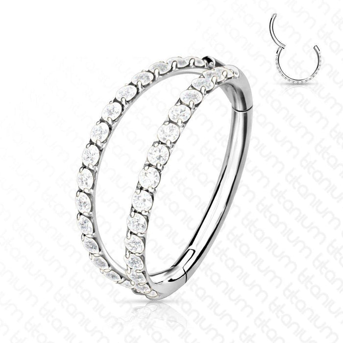 Titanium Double Side Paved Hinged Ring 16G