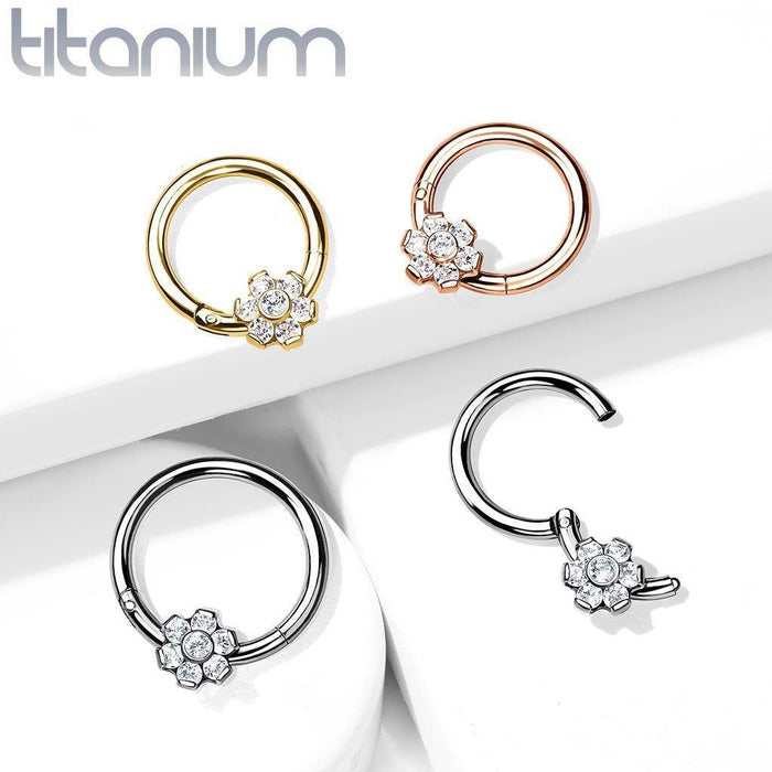 Titanium Flower Hinged Ring