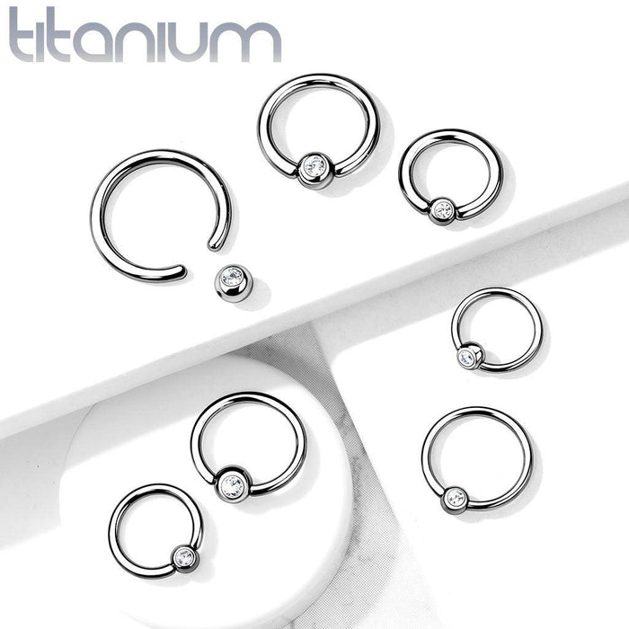 Titanium Gem Captive Ring 18G 16G 14G