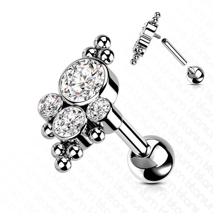 Titanium Gem Cluster Cartilage Bar 16G