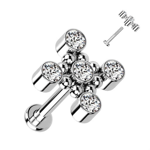 Titanium Gem Cross Labret 16G