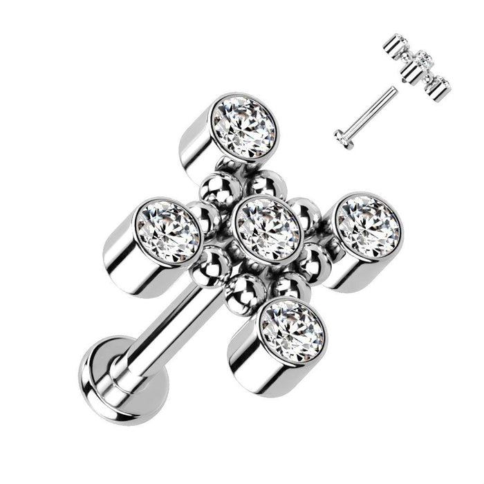 Titanium Gem Cross Labret 16G