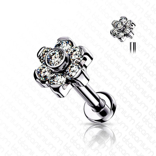 Titanium Gem Flower Labret 16G