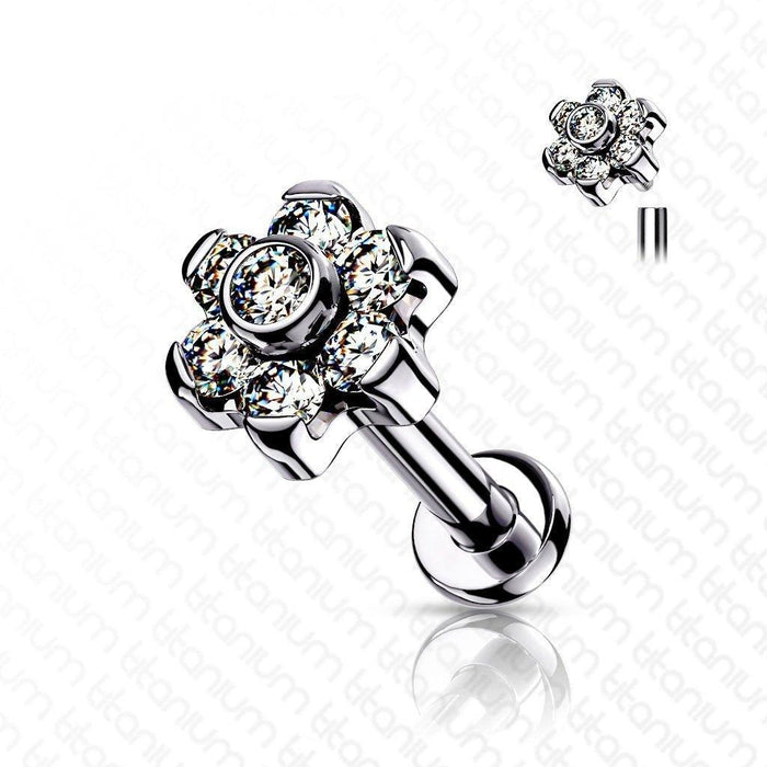 Titanium Gem Flower Labret 16G