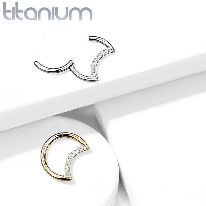 Titanium Gem Moon Hinged Ring 16G