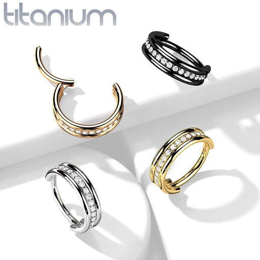 Titanium Gem Stacked Hinged Ring 16G
