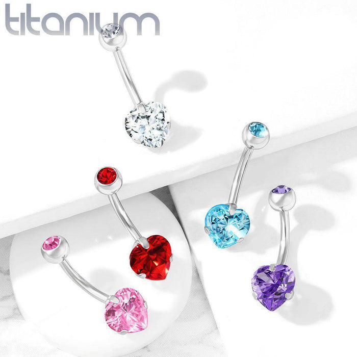 Titanium Heart Belly Bar 14G