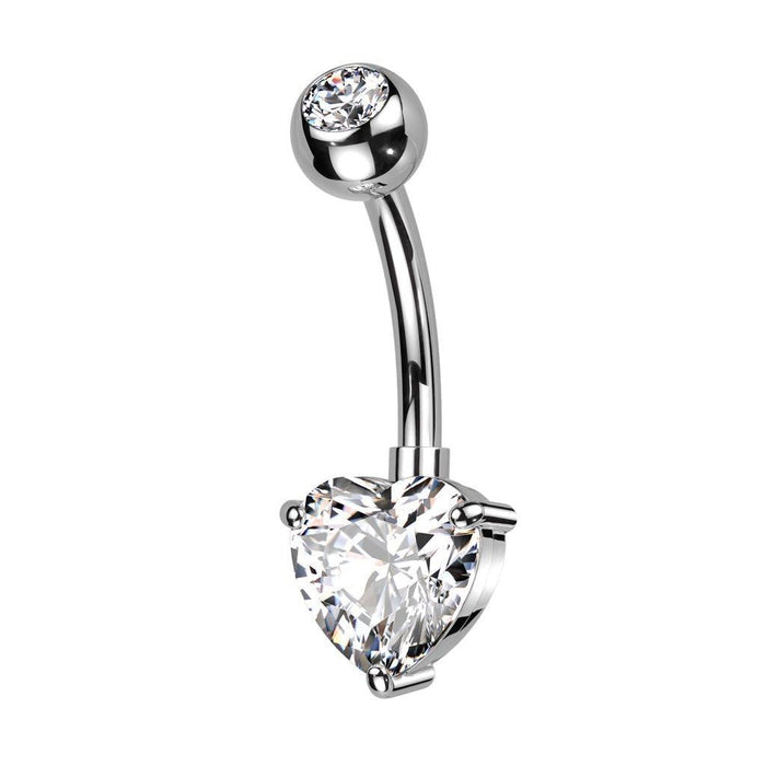 Titanium Heart Gem Belly Bar 14G