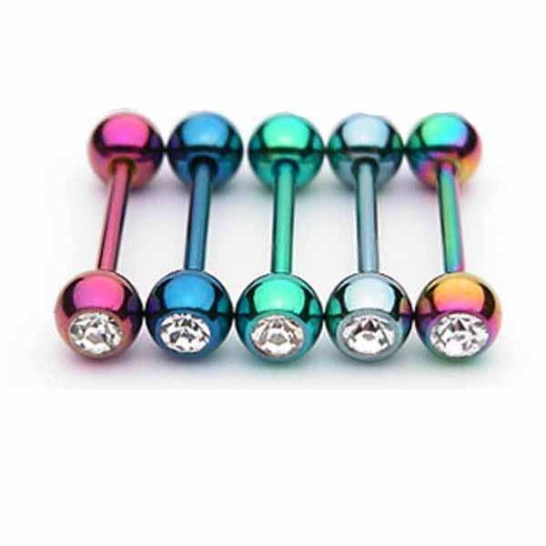 Titanium IP Barbell with Gem 14G