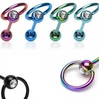 Titanium IP Gem Barbell with Ring 14G
