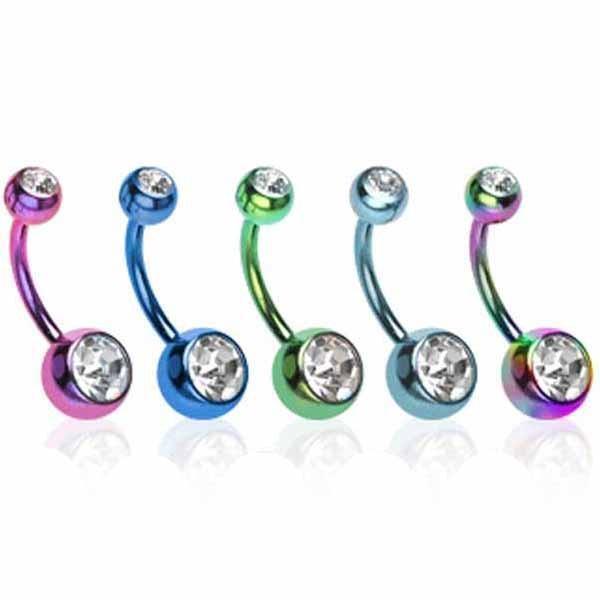 Titanium IP Gem Belly Bar 14G