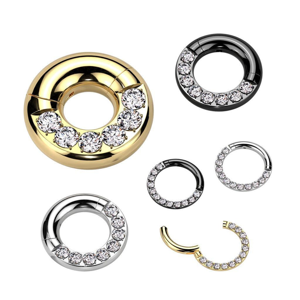 Titanium Large Gauge Gem Hinged Ring — Totally Pierced