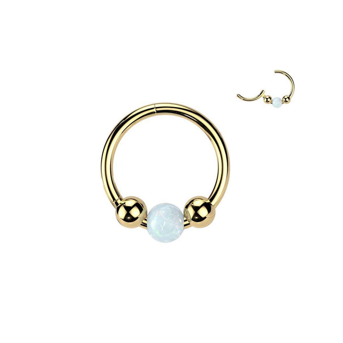 Titanium Opal Ball Hinged Ring 18G