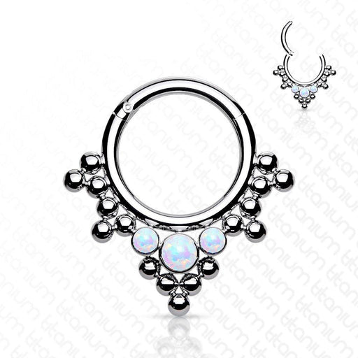 Titanium Opal Bead Cluster Hinged Ring 16G