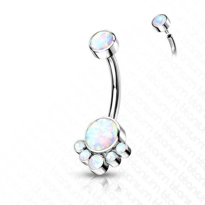 Titanium Opal Cluster Belly Bar 14G