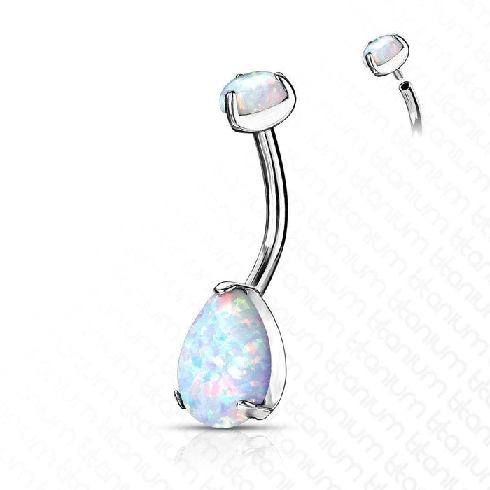 Titanium Opal Drop Belly Bar 14G