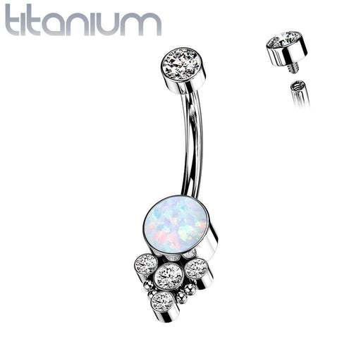 Titanium Opal Gem Cluster Belly Bar 14G