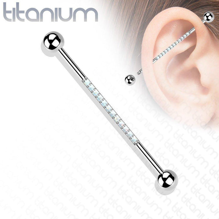 Titanium Opal Paved Industrial 14G 38mm