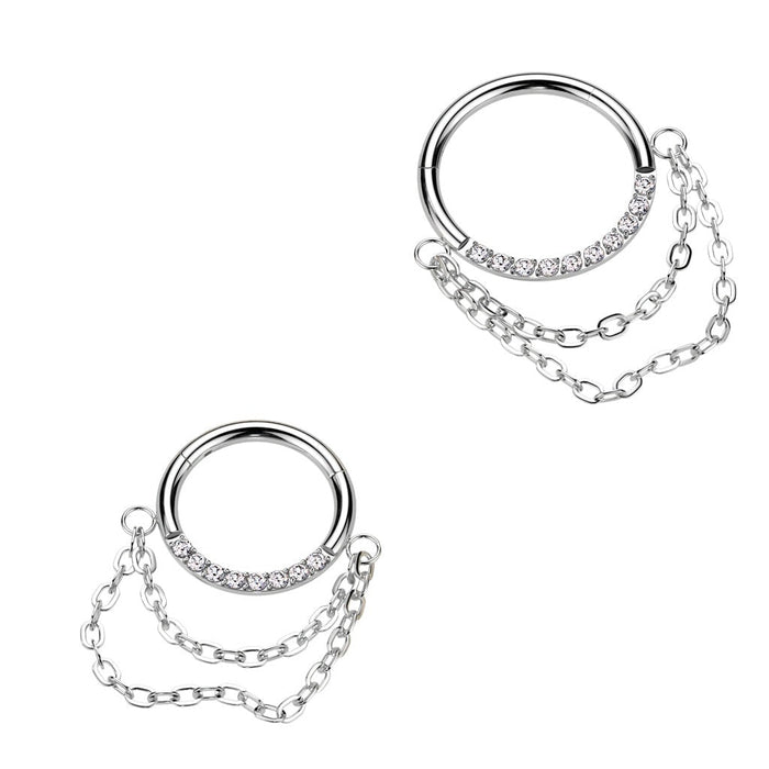 Titanium Paved Chain Hinged Ring