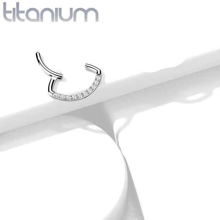 Titanium Paved Oval Hinged Ring 16G 10mm