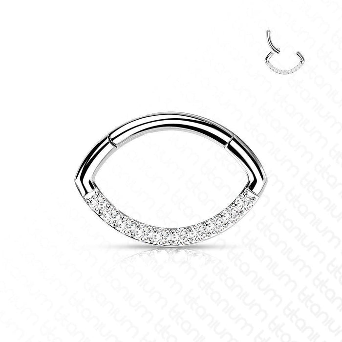 Titanium Paved Oval Hinged Ring 16G 10mm