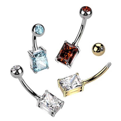 Titanium Rectangle Gem Belly Bar 14G
