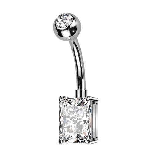 Titanium Rectangle Gem Belly Bar 14G