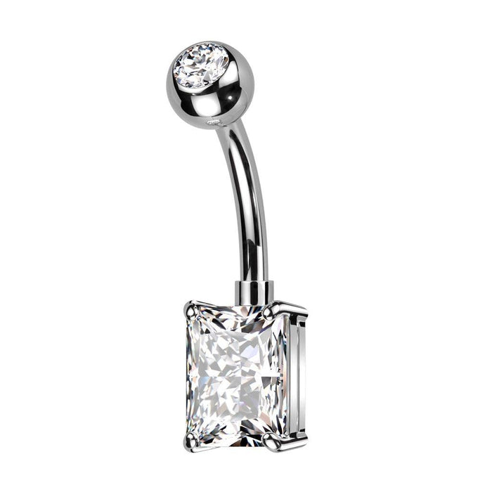 Titanium Rectangle Gem Belly Bar 14G