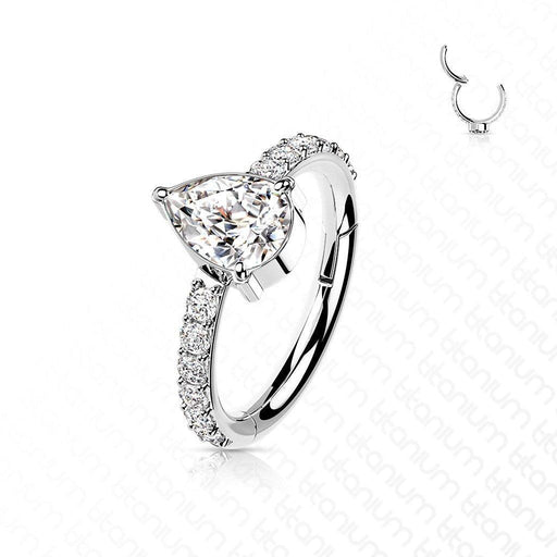 Titanium Side Drop Gem Hinged Ring 16G