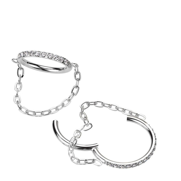 Titanium Side Paved Chain Hinged Ring 16G