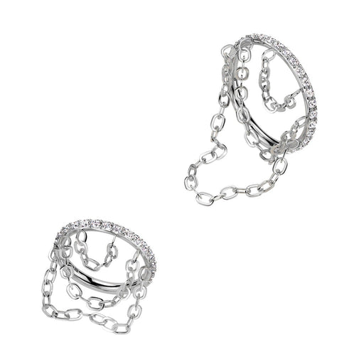 Titanium Side Paved Triple Chain Hinged Ring